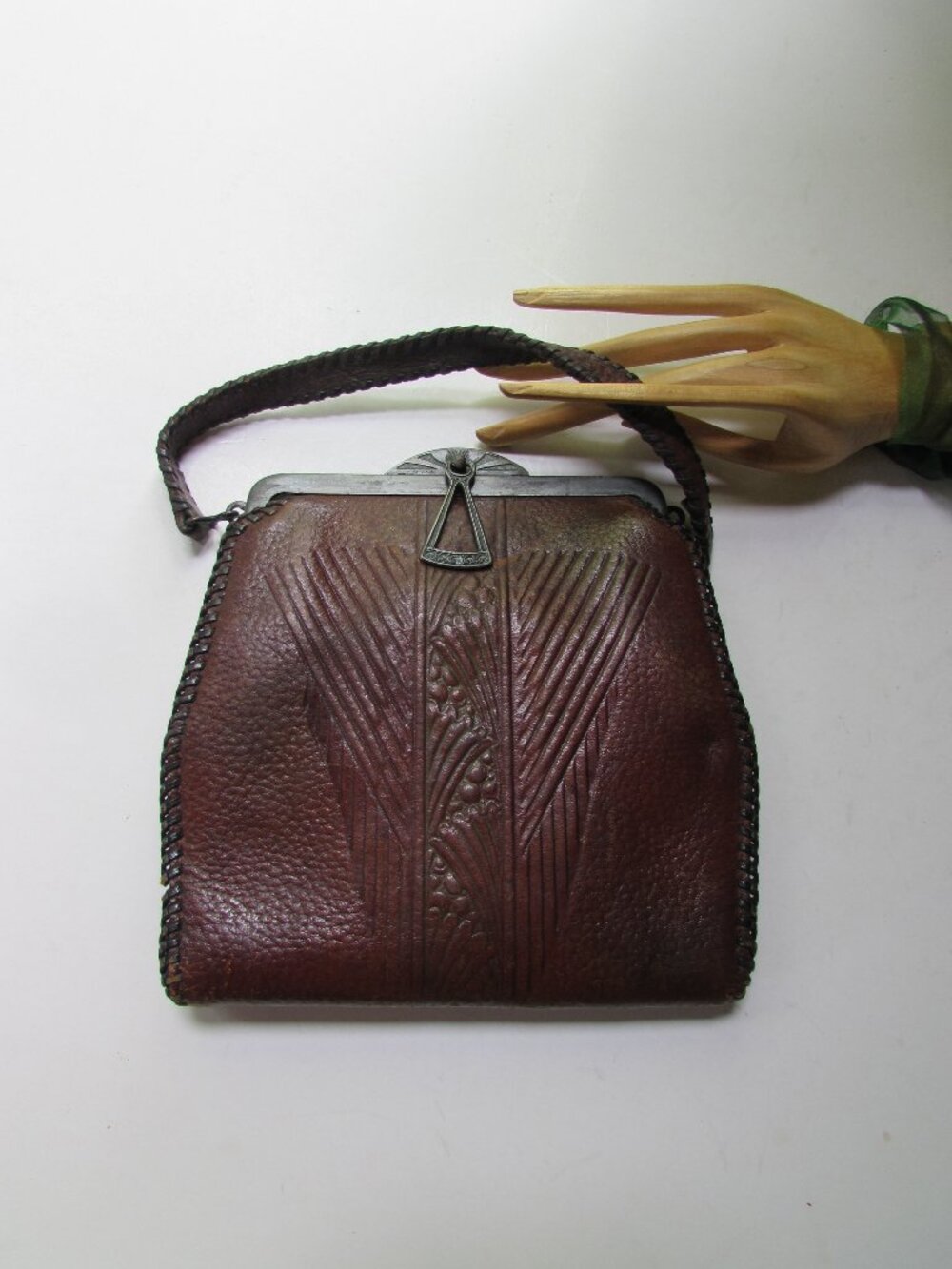 Antique Early 20th Century Leather Purse Top Handle